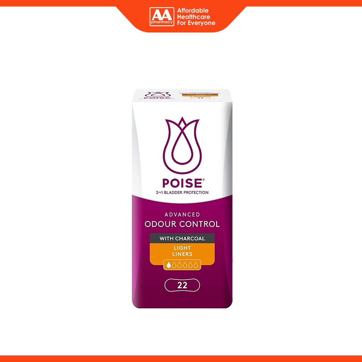 Poise Liners - With Charcoal, Light 17.5cm (22's)