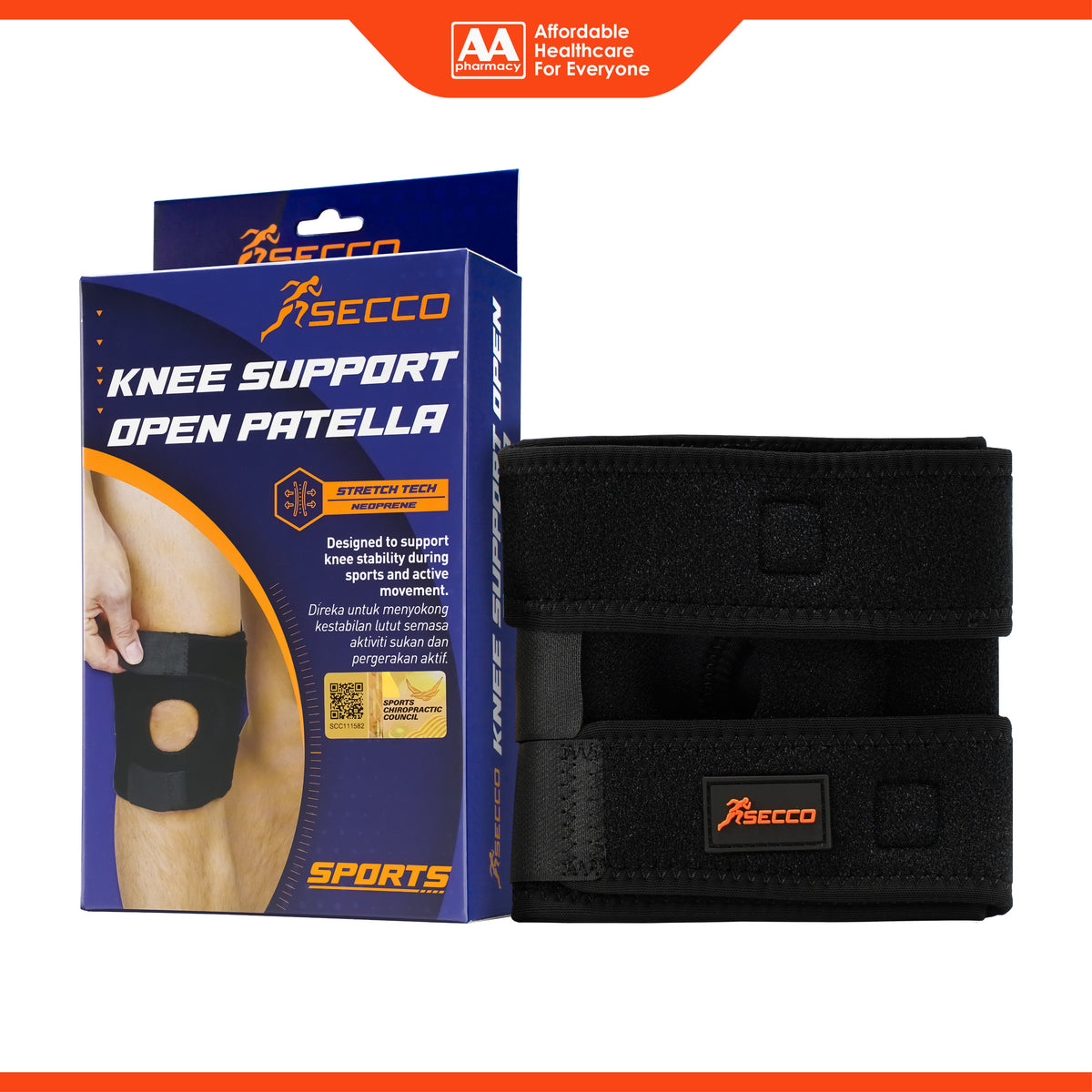 Secco Open Patella Knee Support (Sports and Active Movement) - Free Size (1's)