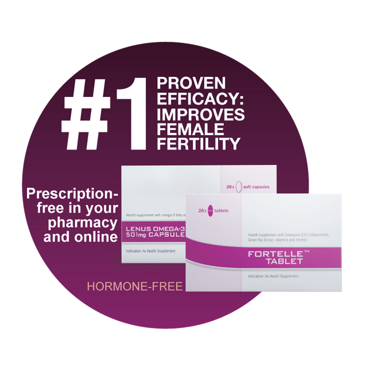 Fortelle Tablet + Lenus Omega-3 501mg Capsule (28's + 28's)