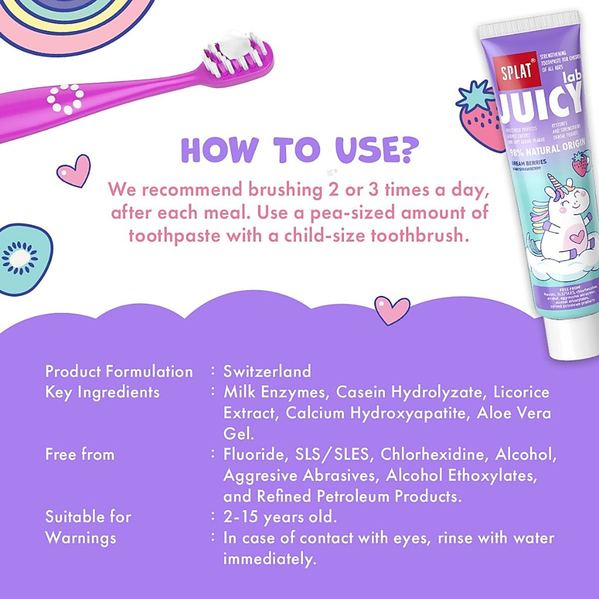 Splat Juicy Lab Strengthening Toothpaste - Dream Berries, Kiwi-Strawberry (Travel Size, 25g) [For Children of All Ages]