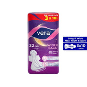 Vera Sanitary Pads - Wider Back, 32cm Wings, For Heavy Flow (3 x 10's)