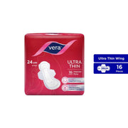 Vera Sanitary Pads - Ultra Thin, 24cm Wings, For Regular Flow (16's)