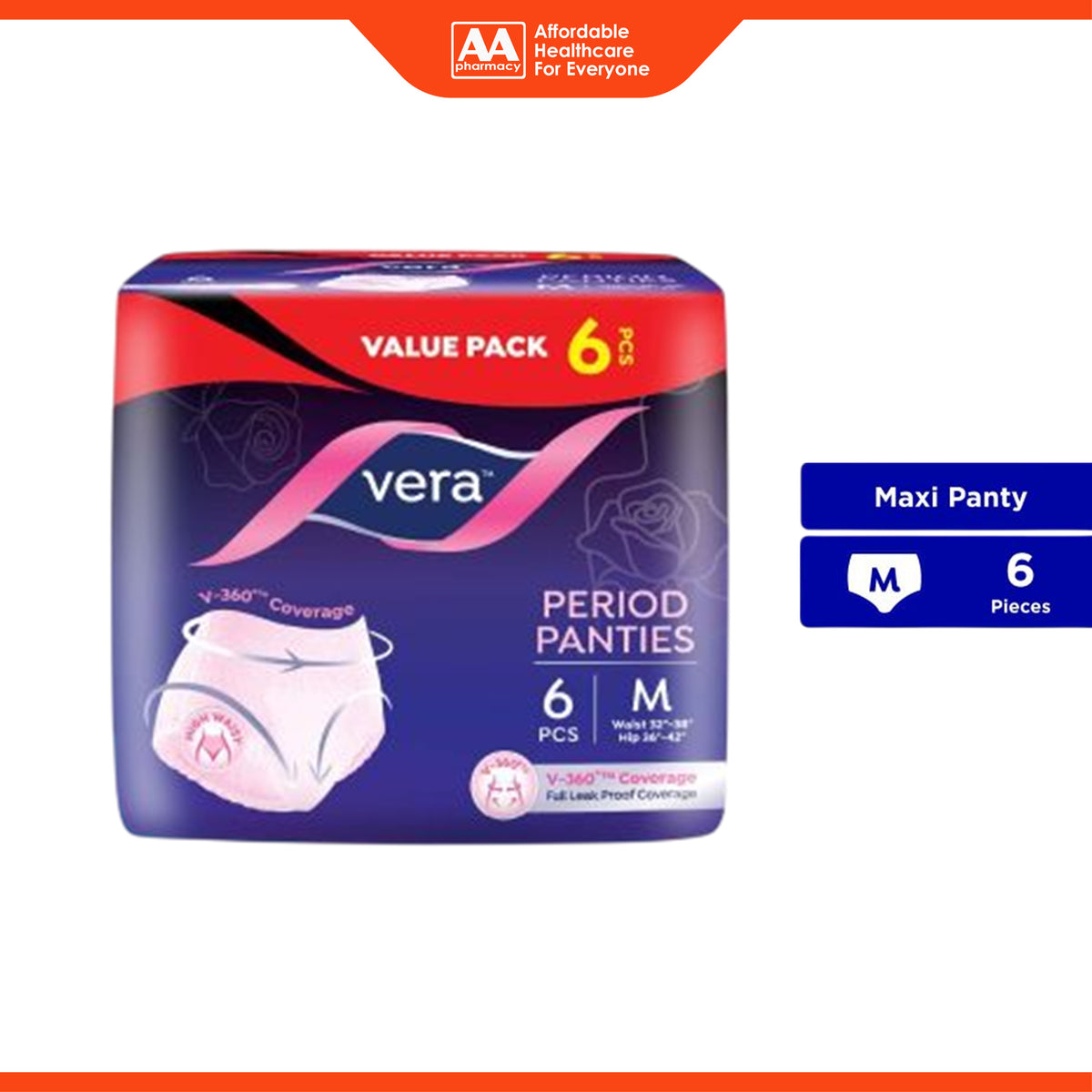 Vera Period Panties - Size M, Waist 32-38 inches / Hip 36-42 inches (6's)