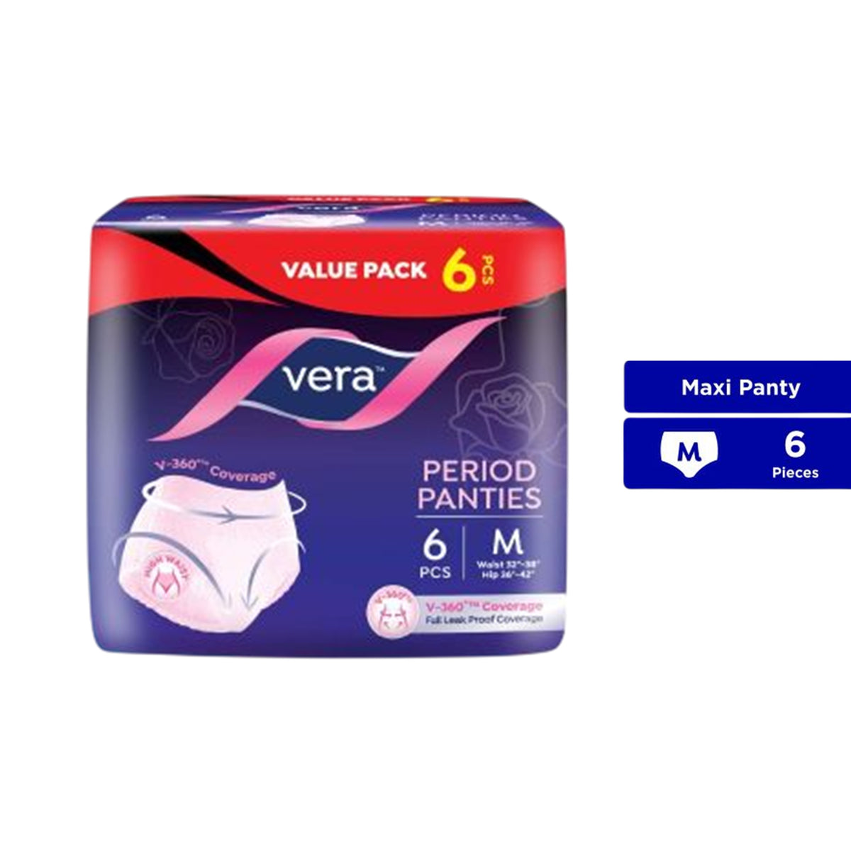 Vera Period Panties - Size M, Waist 32-38 inches / Hip 36-42 inches (6's)