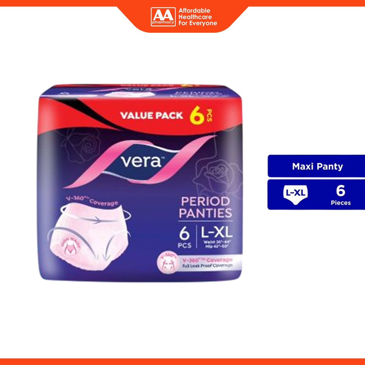 Vera Period Panties - Size L-XL, Waist 36-44 inches / Hip 42-50 inches (6's)