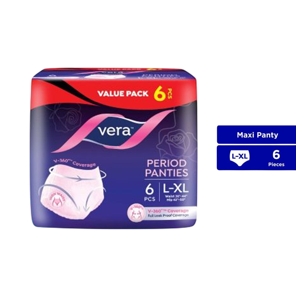 Vera Period Panties - Size L-XL, Waist 36-44 inches / Hip 42-50 inches (6's)
