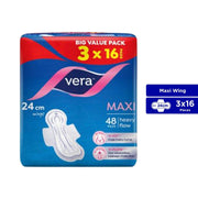 Vera Sanitary Pads - Maxi, 24cm Wings, For Heavy Flow (3 x 16's)