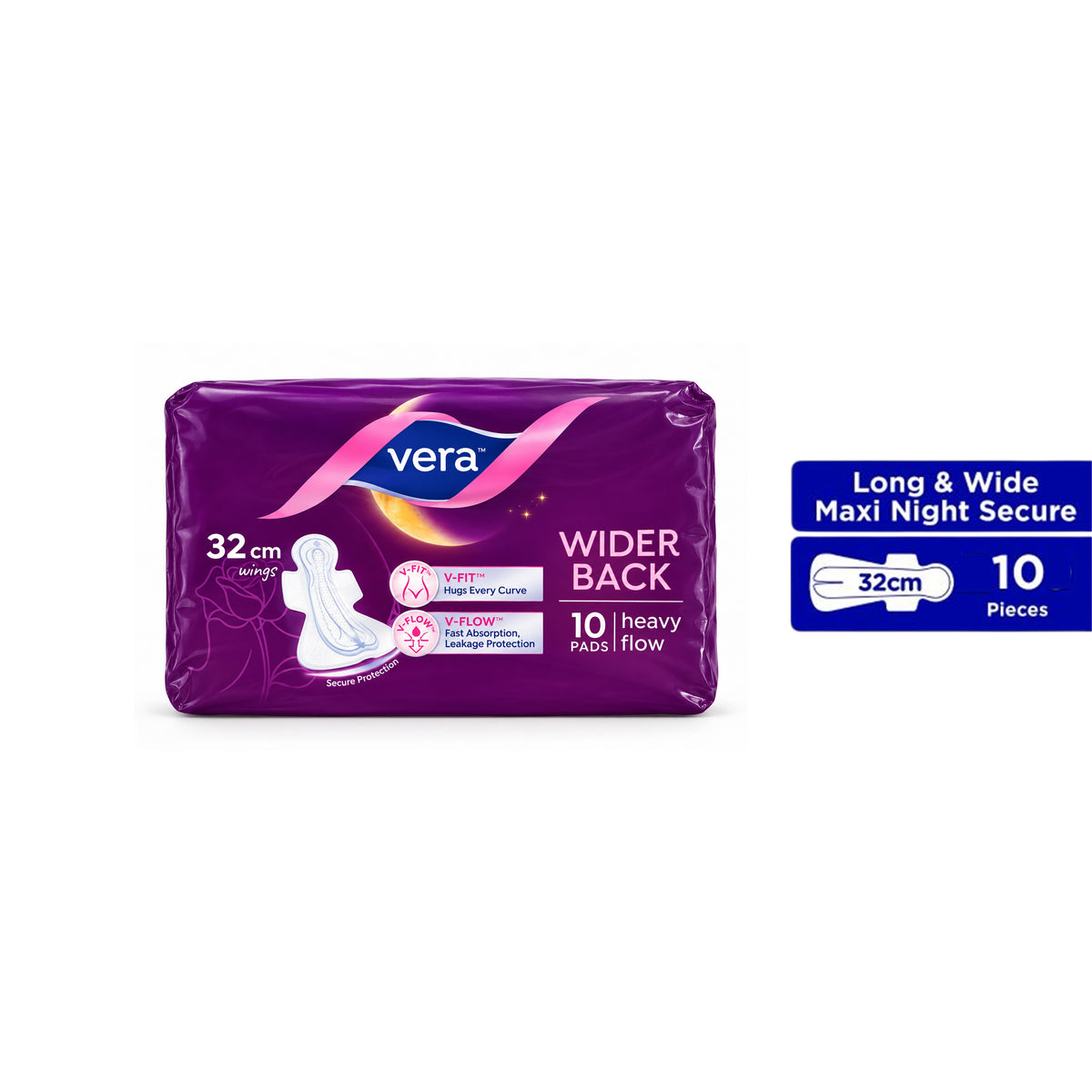 Vera Sanitary Pads - Wider Back, 32cm Wings, For Heavy Flow (10's)