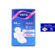 Vera Sanitary Pads - Maxi, 24cm Wings, For Heavy Flow (16's)
