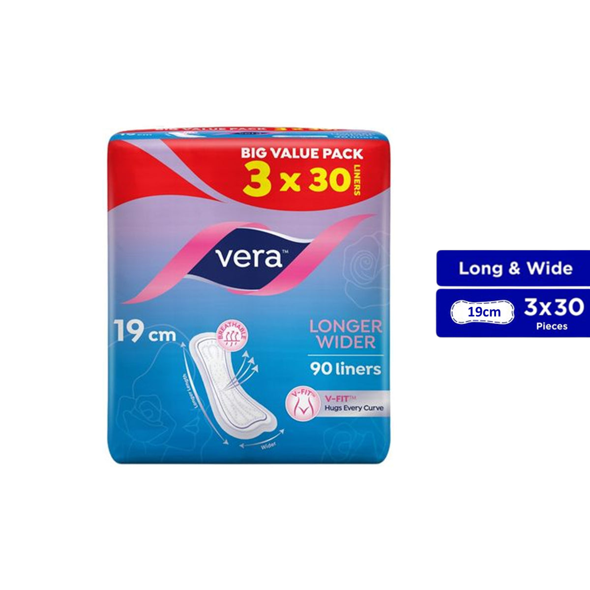 Vera Liners - Longer Wider, 19cm (3 x 30's)