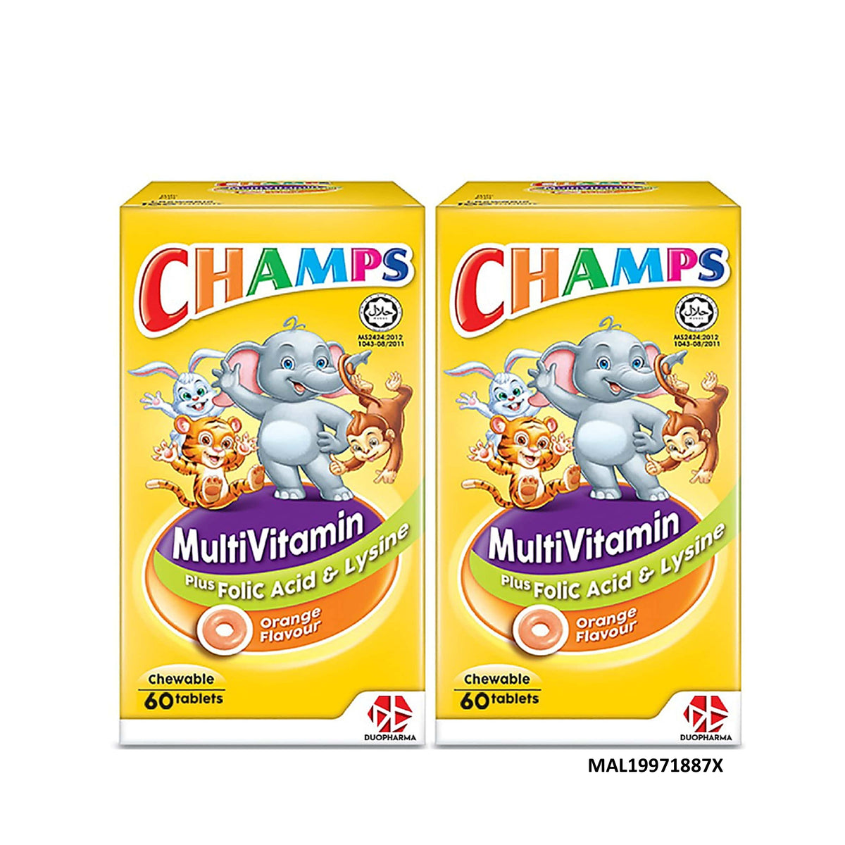 Champs Multivitamin + Folic Acid and Lysine Chewable Tablet (2 x 60's) - Orange Flavour