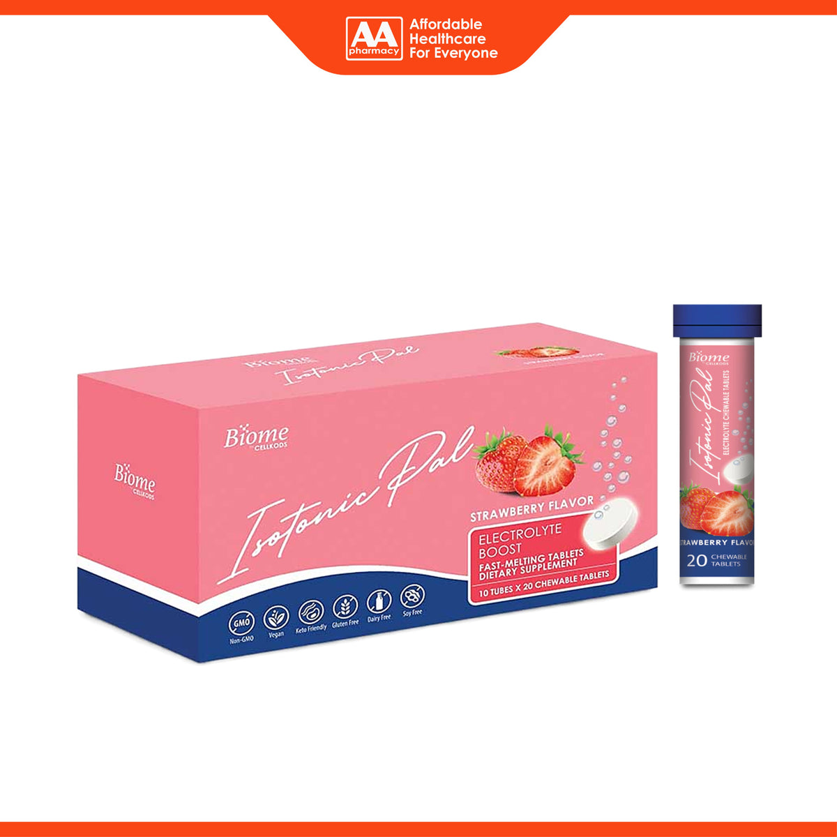 Biome Isotonic Pal Electrolyte Boost Chewable Tablet - Strawberry Flavour (10 x 20's)