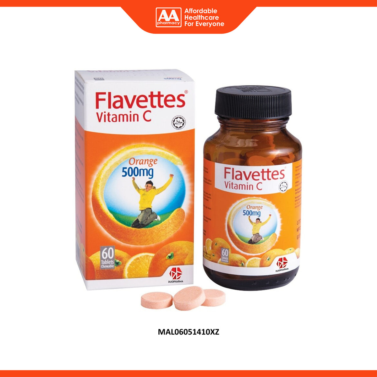 Flavettes Vitamin C 500mg Chewable Tablet (60's) - Orange Flavour