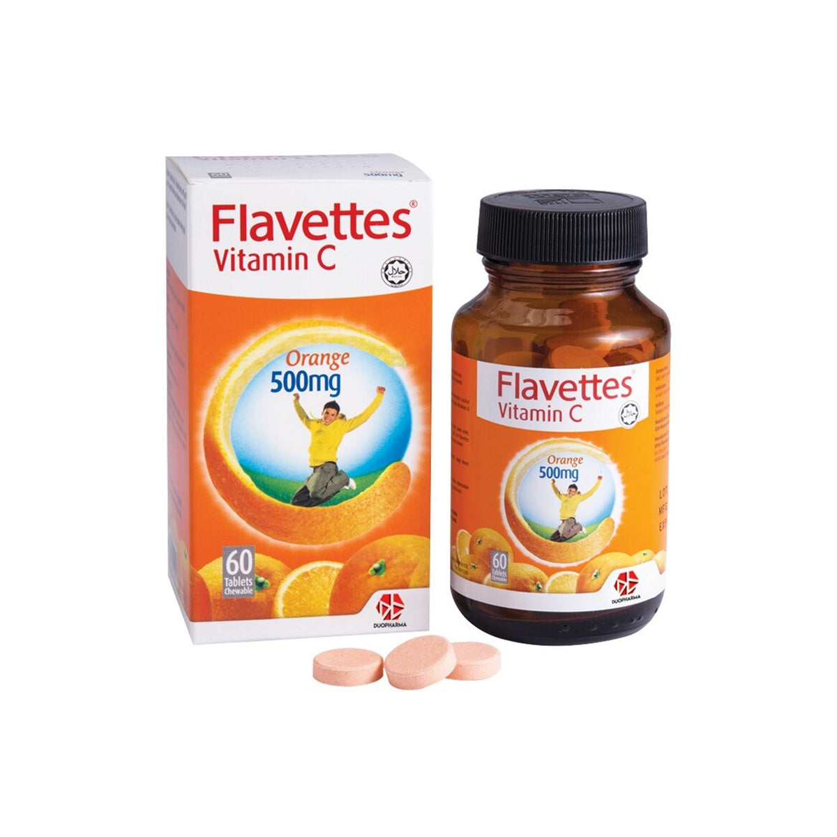 Flavettes Vitamin C 500mg Chewable Tablet (60's) - Orange Flavour