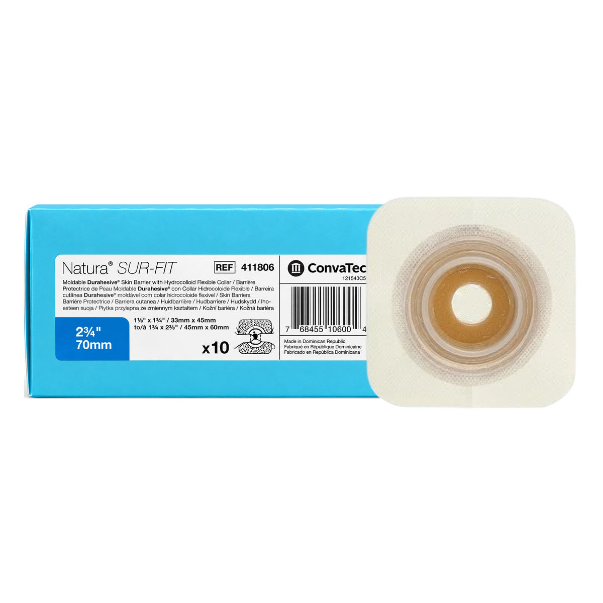 ConvaTec Natura SUR-FIT Moldable Durahesive Skin Barrier with Hydrocolloid Flexible Collar - 70mm, Extra Large, REF 411806 (10's)