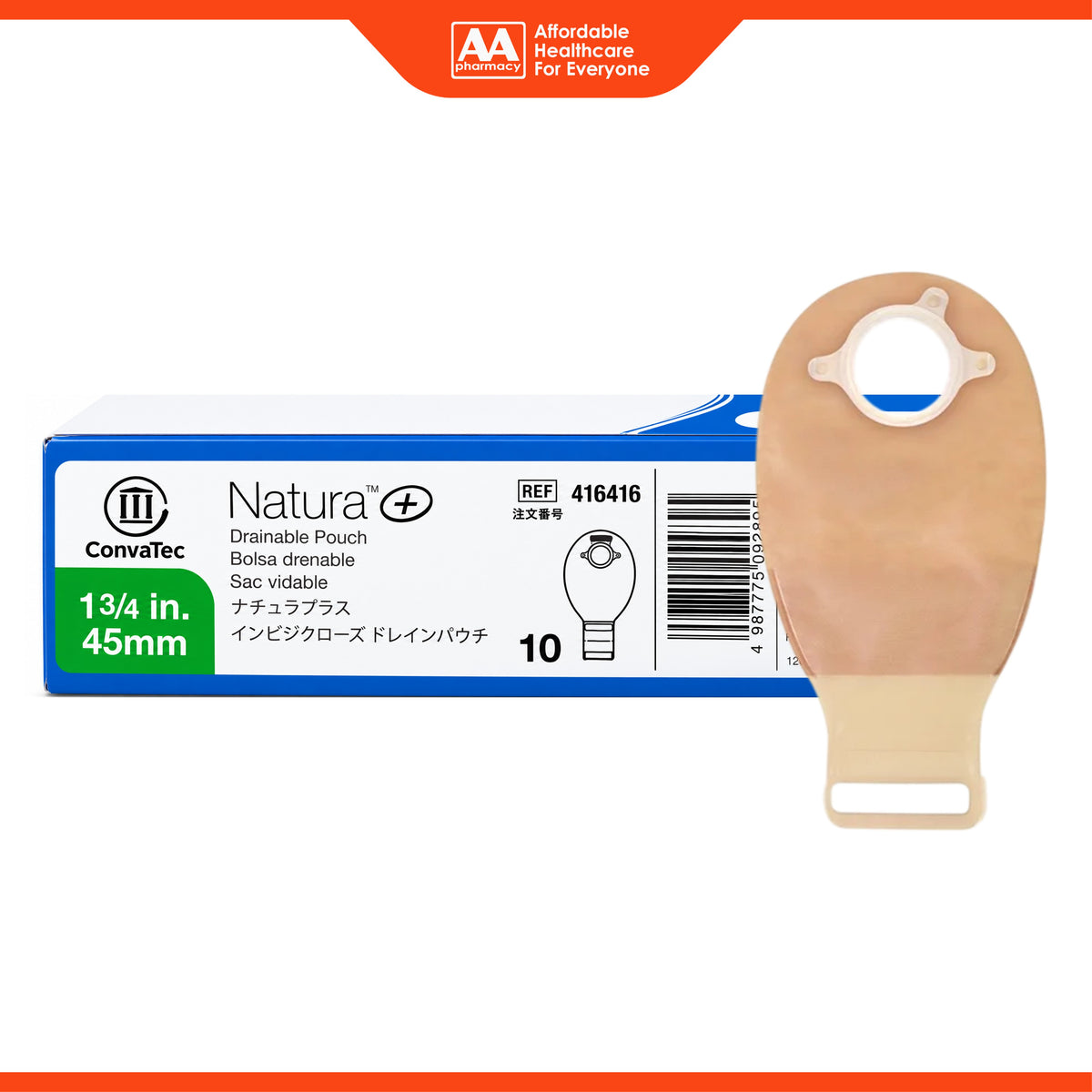 ConvaTec Natura+ Drainable Transparent Pouch with Filter and InvisiClose -  45mm, REF 416416 (10's)