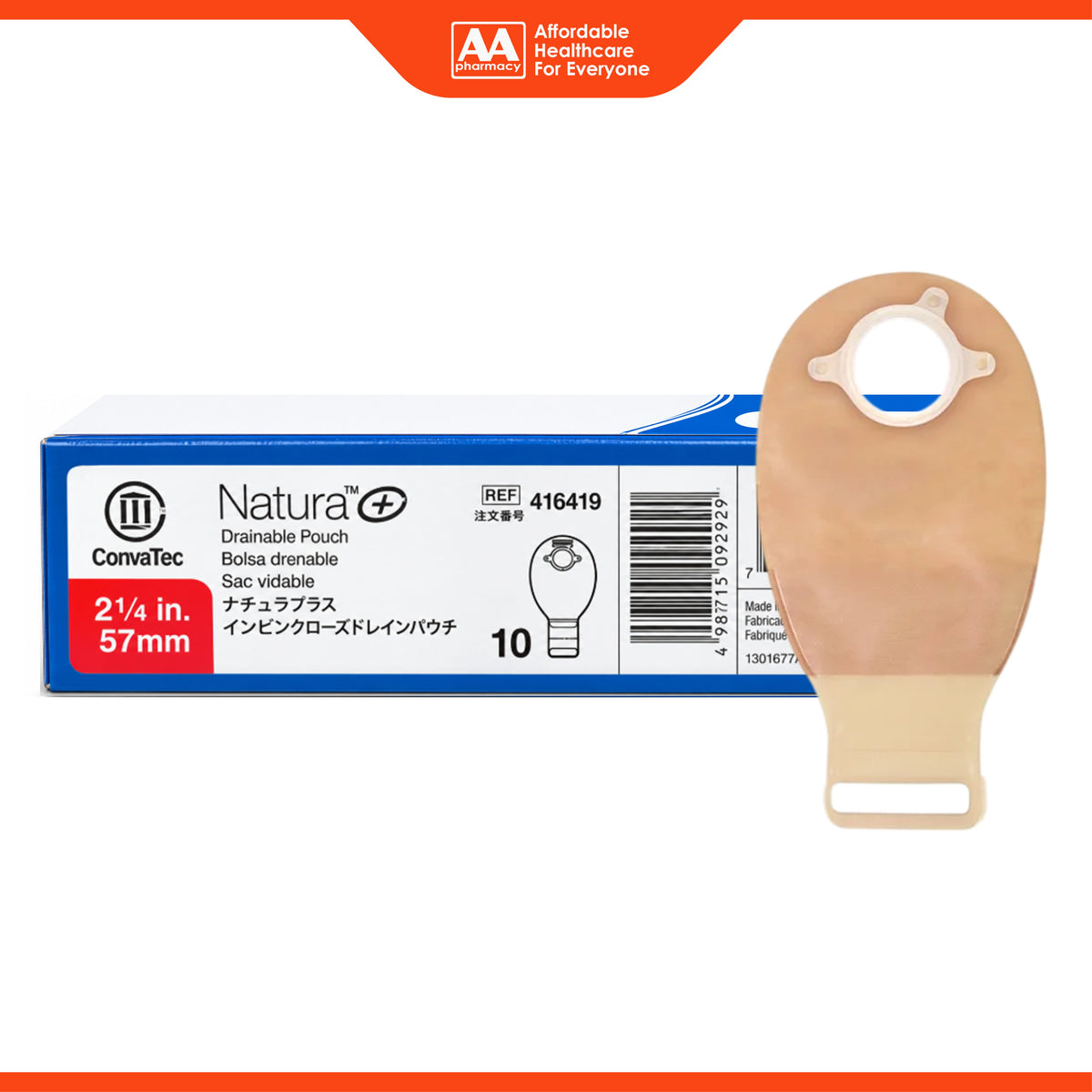 ConvaTec Natura+ Drainable Transparent Pouch with Filter and InvisiClose -  57mm, REF 416419 (10's)