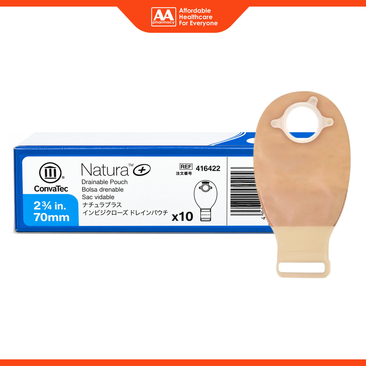 ConvaTec Natura+ Drainable Transparent Pouch with Filter and InvisiClose - 70mm, REF 416422 (10's)