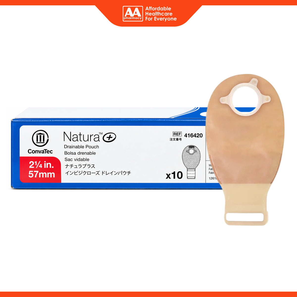 ConvaTec Natura+ Drainable Opaque Pouch with Filter and InvisiClose -  57mm, REF 416420 (10's)