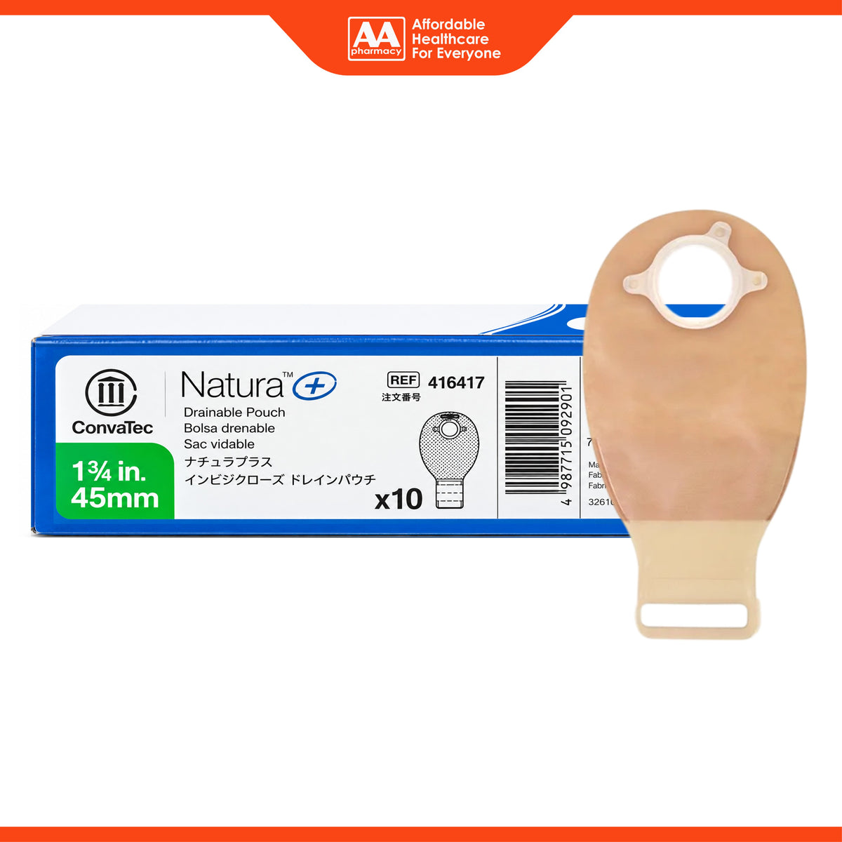 ConvaTec Natura+ Drainable Opaque Pouch with Filter and InvisiClose - 45mm, REF 416417 (10's)