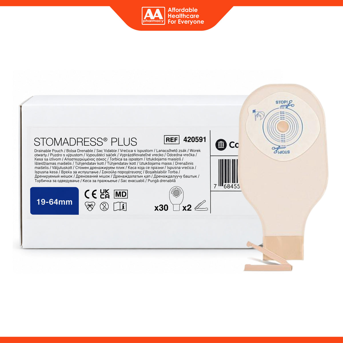 ConvaTec Stomadress Plus Drainable Transparent Pouch - 19-64mm, REF 420591 (30's)