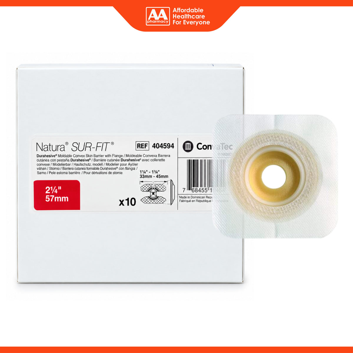 ConvaTec Natura SUR-FIT Durahesive Moldable Convex Skin Barrier with Flange - 57mm, REF 404594 (10's)