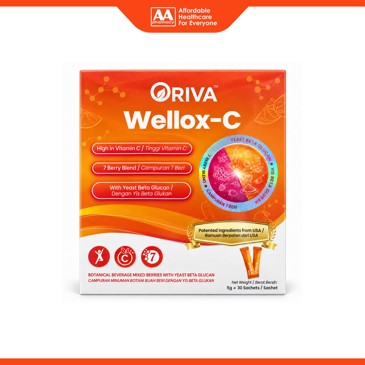 Oriva Wellox-C Sachet - Botanical Beverage Mixed Berries with Yeast Beta Glucan (30 x 5g)