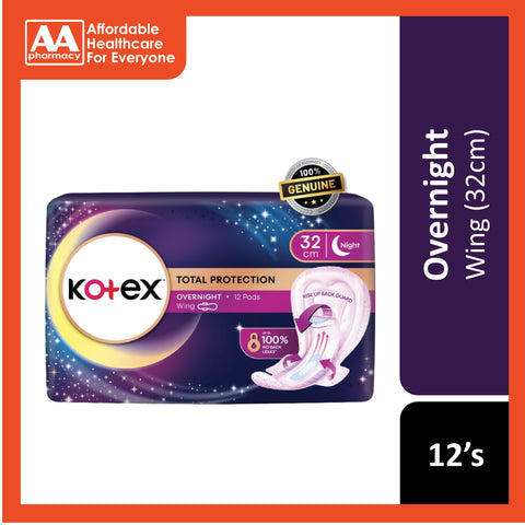 Kotex Total Protection Overnight Wing Pro Guard 32cm (6's/12's/24's)