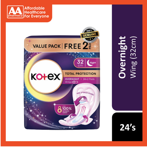 Kotex Total Protection Overnight Wing Pro Guard 32cm (6's/12's/24's)