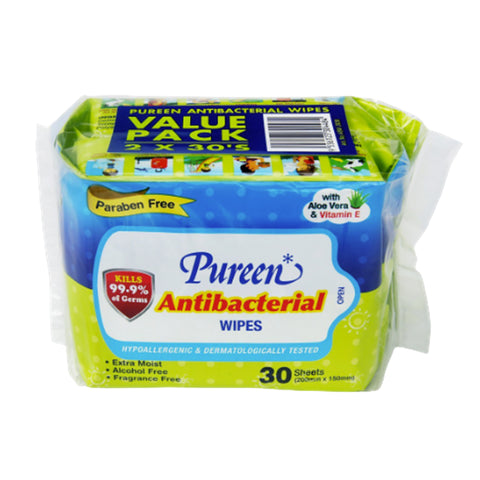Pureen Antibacterial Wipes Twinpack 30'sx2