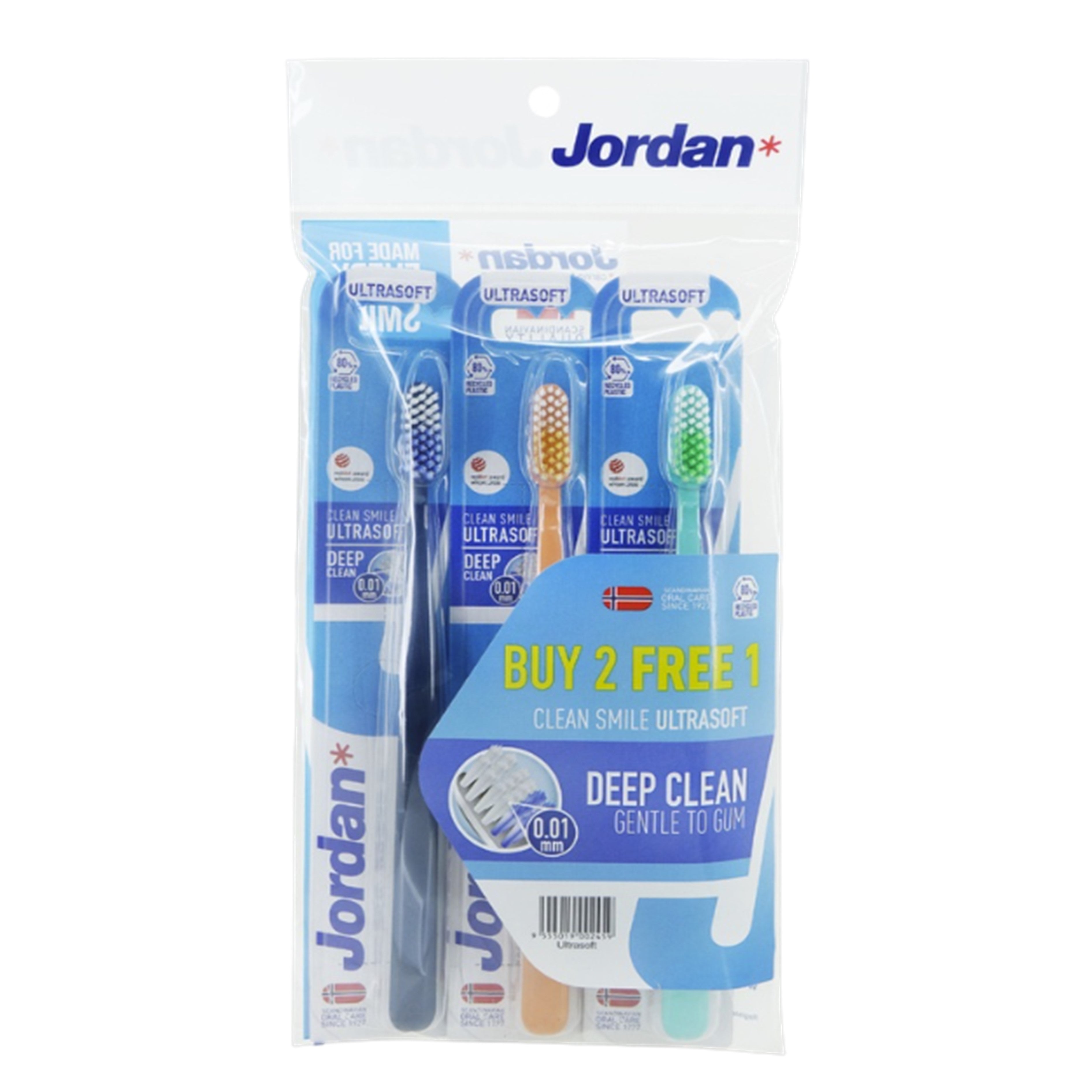 Jordan Clean Smile Toothbrush 2s+1s (Ultrasoft/Soft/Medium)