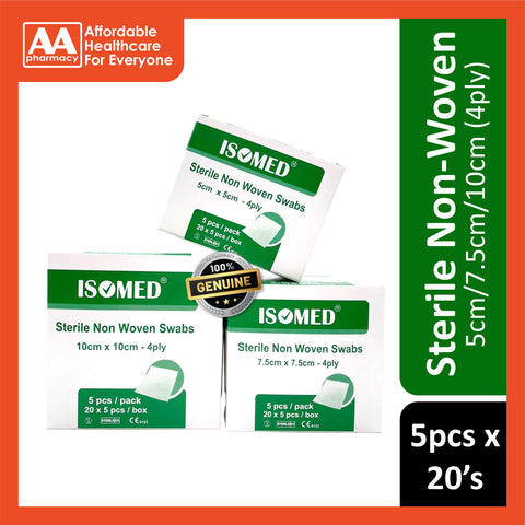 Sterile Non Woven Swab (5cm/7.5cm/10cm x 4 ply) - 20 x 5's