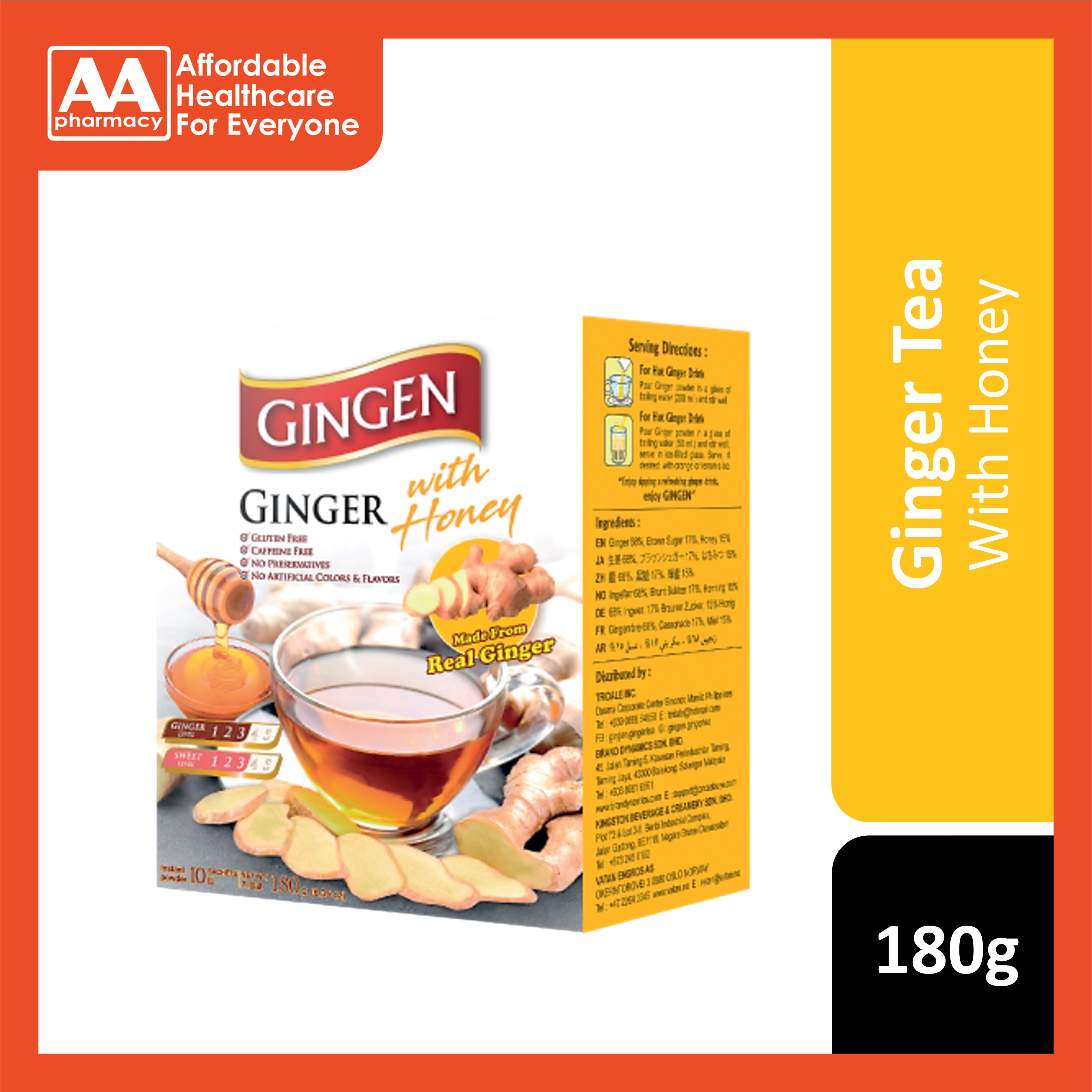 Gingen Instant Ginger With Honey 180g (10 Bags) – AA Pharmacy