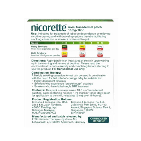 Nicorette Invisi Transdermal Patch 15mg/16hr (Step 2) 7's