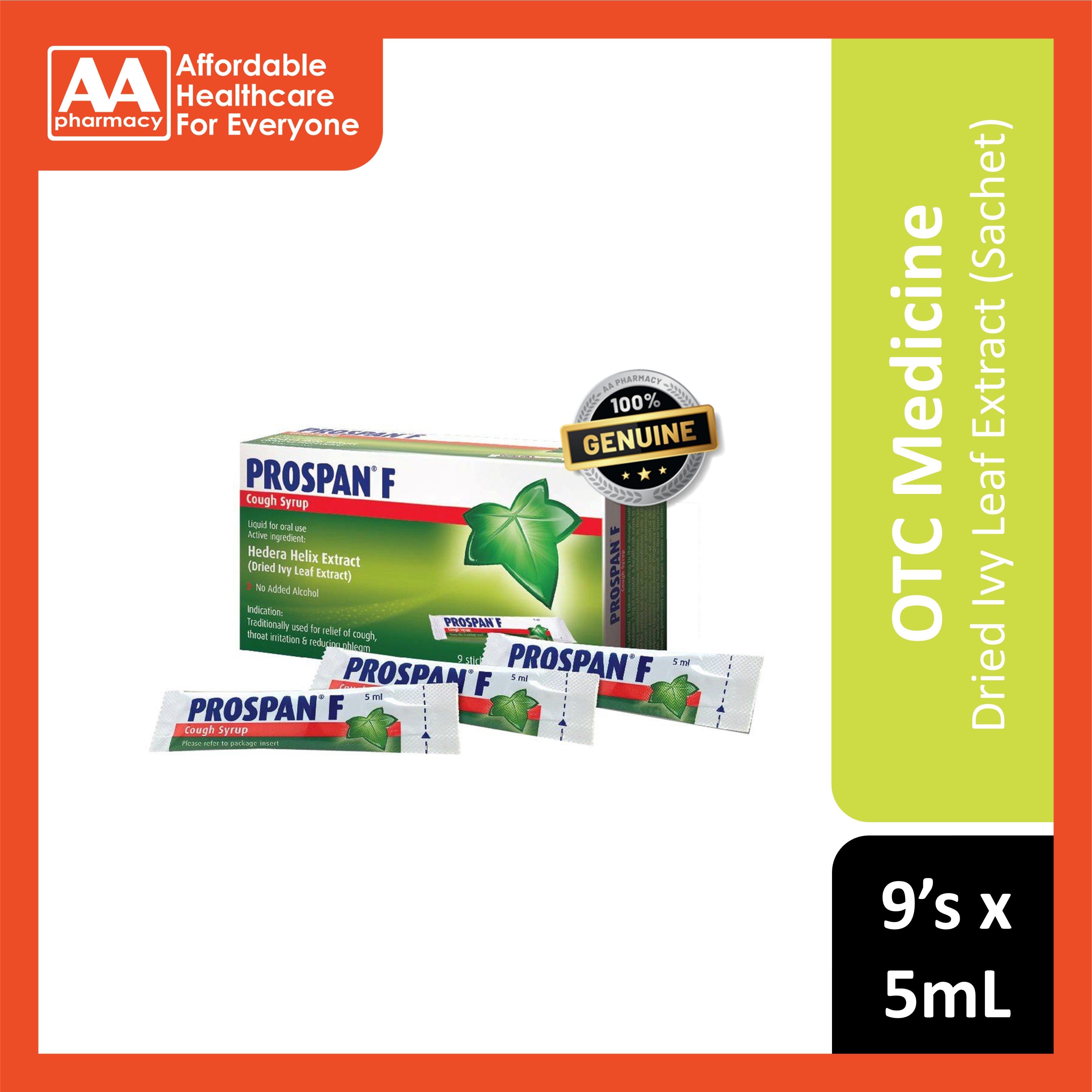 Prospan F (Dry Ivy Leaf Extract) Cough Syrup 5mLx9's – AA Pharmacy