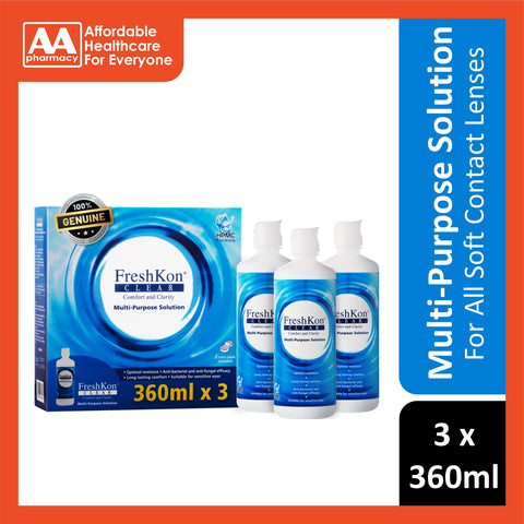 Freshkon Clear Multi-Purpose Solution 3x360ml (For All Soft Contact Lenses)