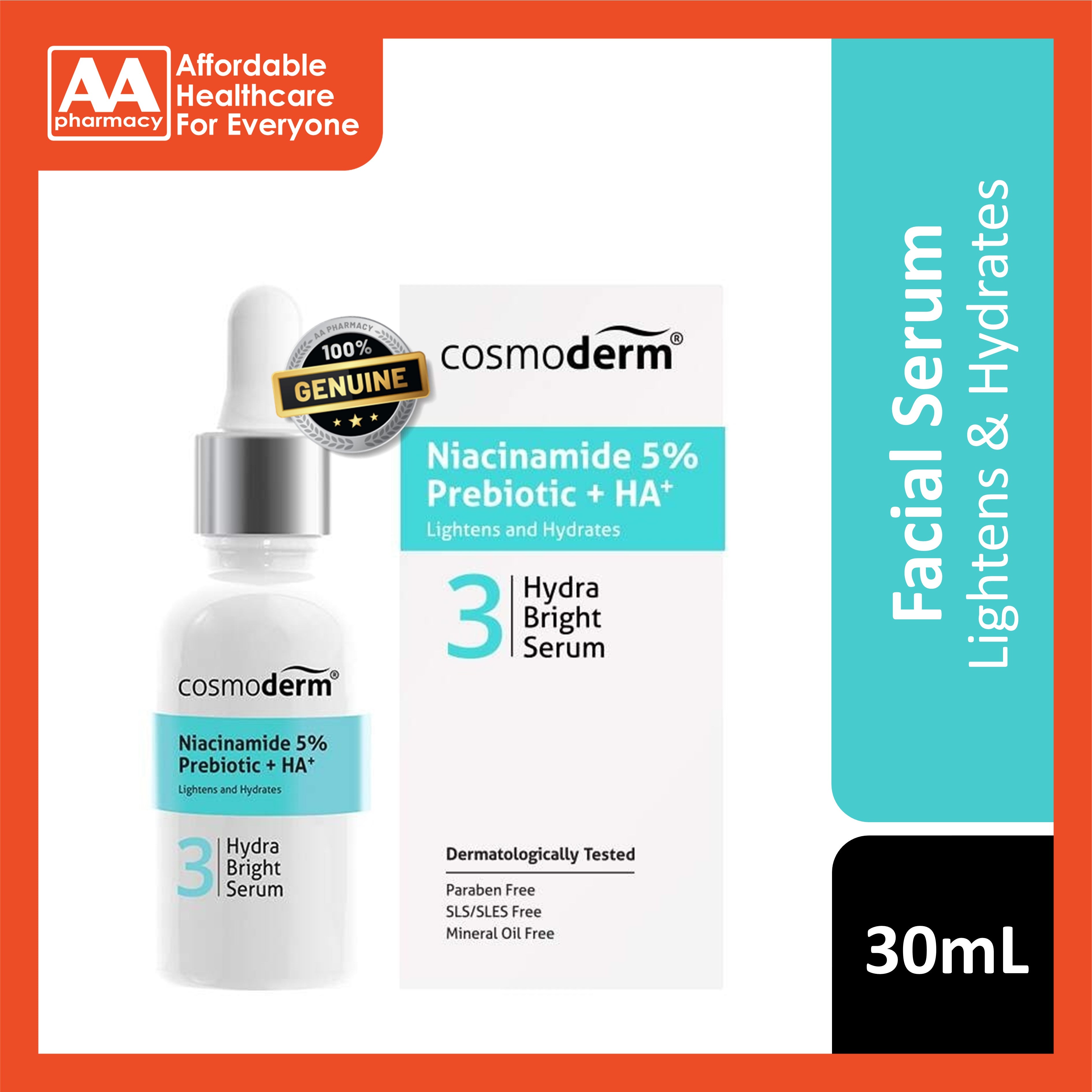 Cosmoderm Niacinamide + Prebiotic + Hyaluronic Acid Hydra Bright Serum ...