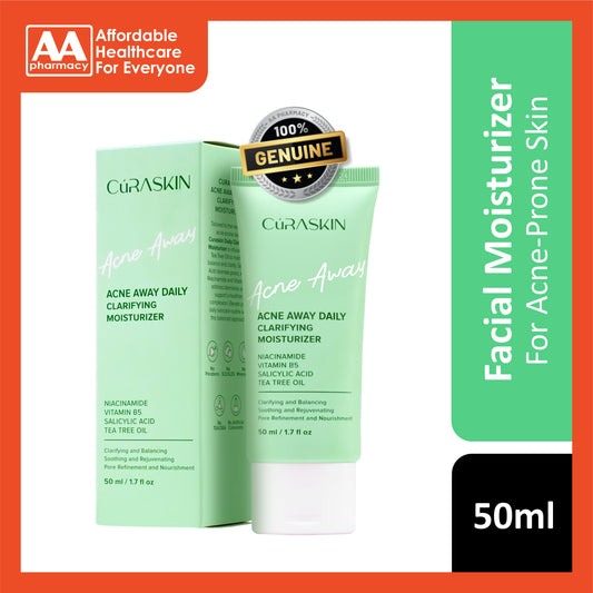 Curaskin Acne Away Daily Clarifying Moisturizer 50ml - With Niacinamide, Vitamin B5, Salicylic Acid, Tea Tree Oil