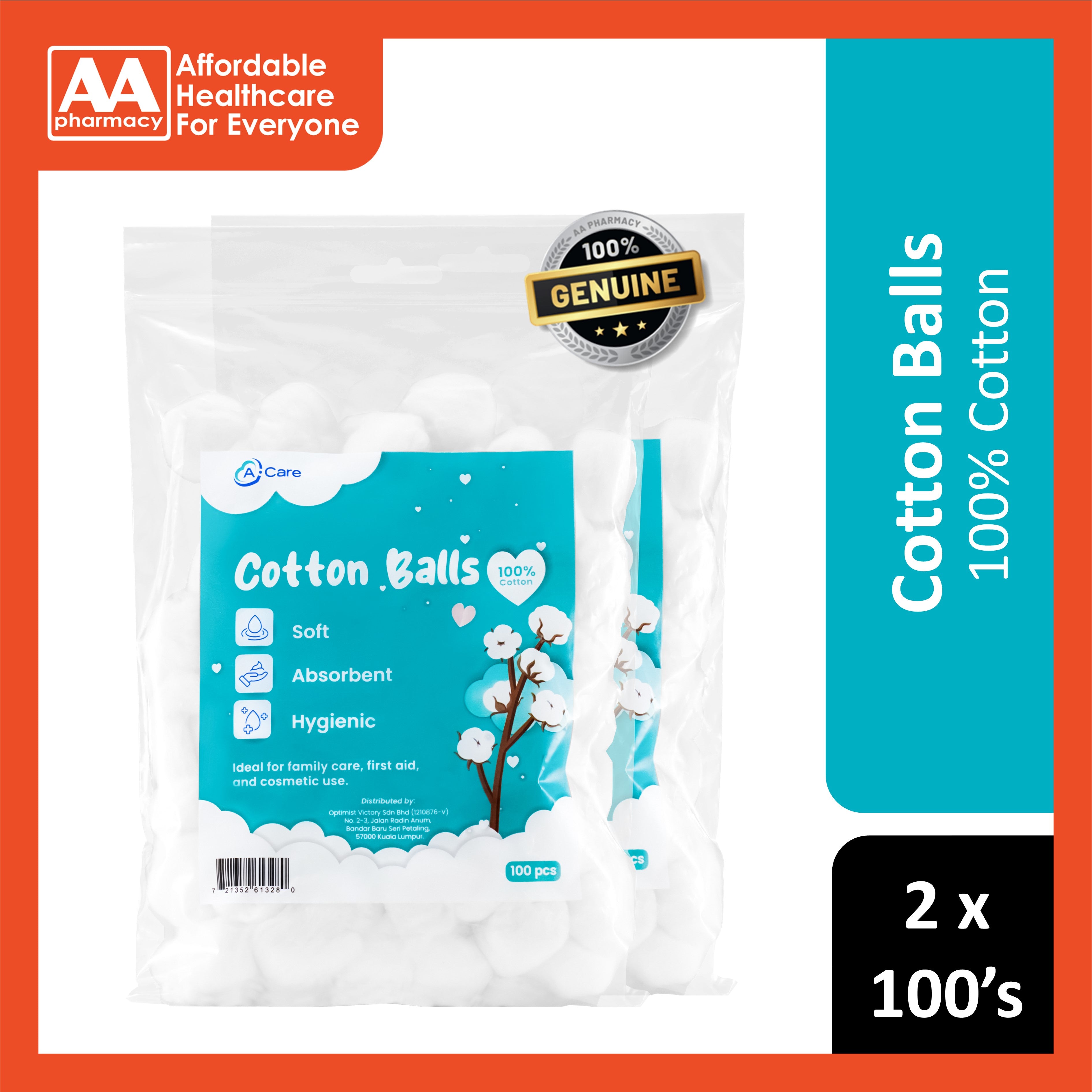 A-Care Cotton Balls 2 x 100's