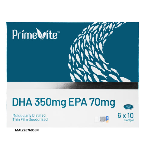 PrimeVite DHA 350mg EPA 70mg Fish Oil Softgel 6 x 10's