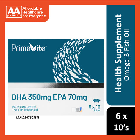 PrimeVite DHA 350mg EPA 70mg Fish Oil Softgel 6 x 10's