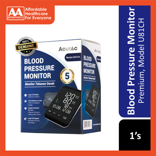 Acurac Premium Blood Pressure Monitor (Model: U81CH) [5 Years Warranty]