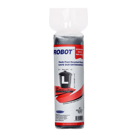 Robot Garbage Bag Economy Pack Size L (74cm x 90cm) 15's (Mini Roll)