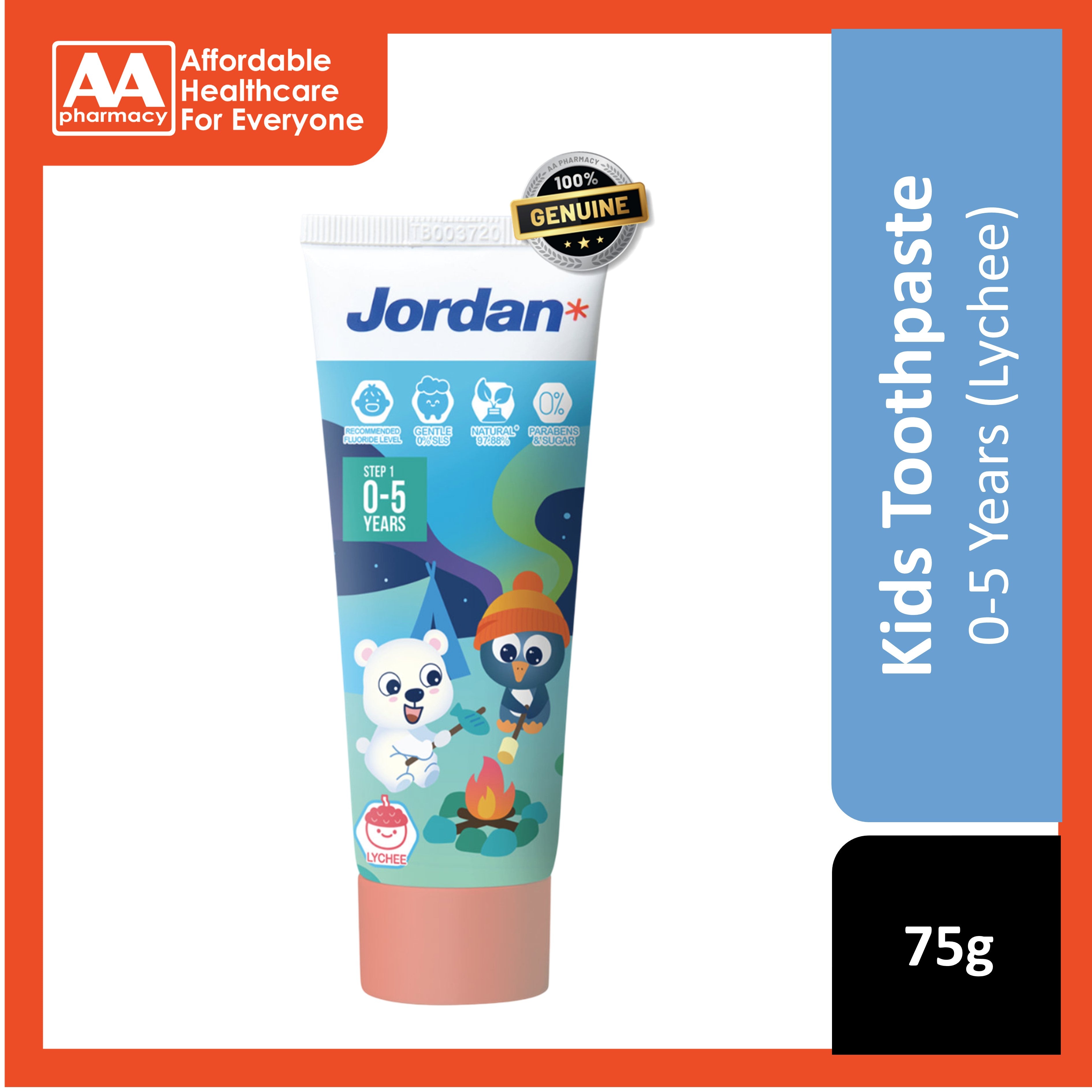 Jordan Toothpaste Step 1 (0 - 5 Years) 75g - Lychee – AA Pharmacy