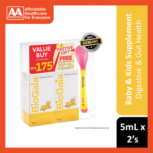 BioGaia Probiotic Drops 5mLx2's (Twin Pack + FOC Silicon Spoon)