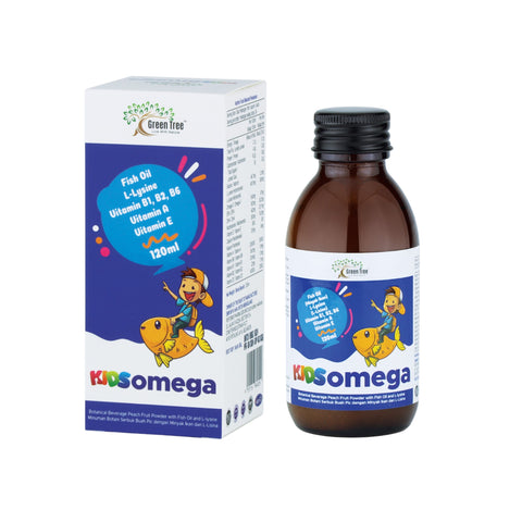 Green Tree Kids Omega Botanical Beverage with Fish Oil and L-Lysine 120mL (Peach Flavour)