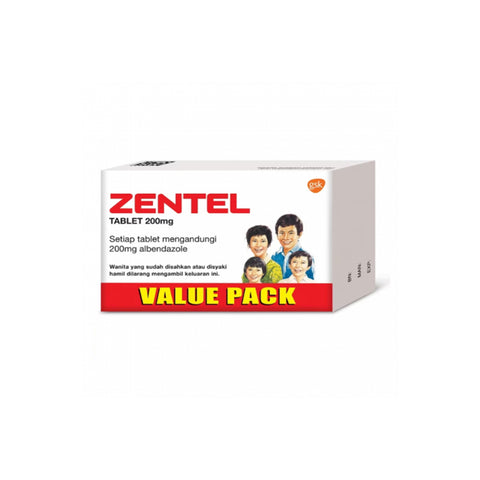 Zentel Deworming (Albendazole 200mg) Chewable Tablet 2x2's [Value Pack]