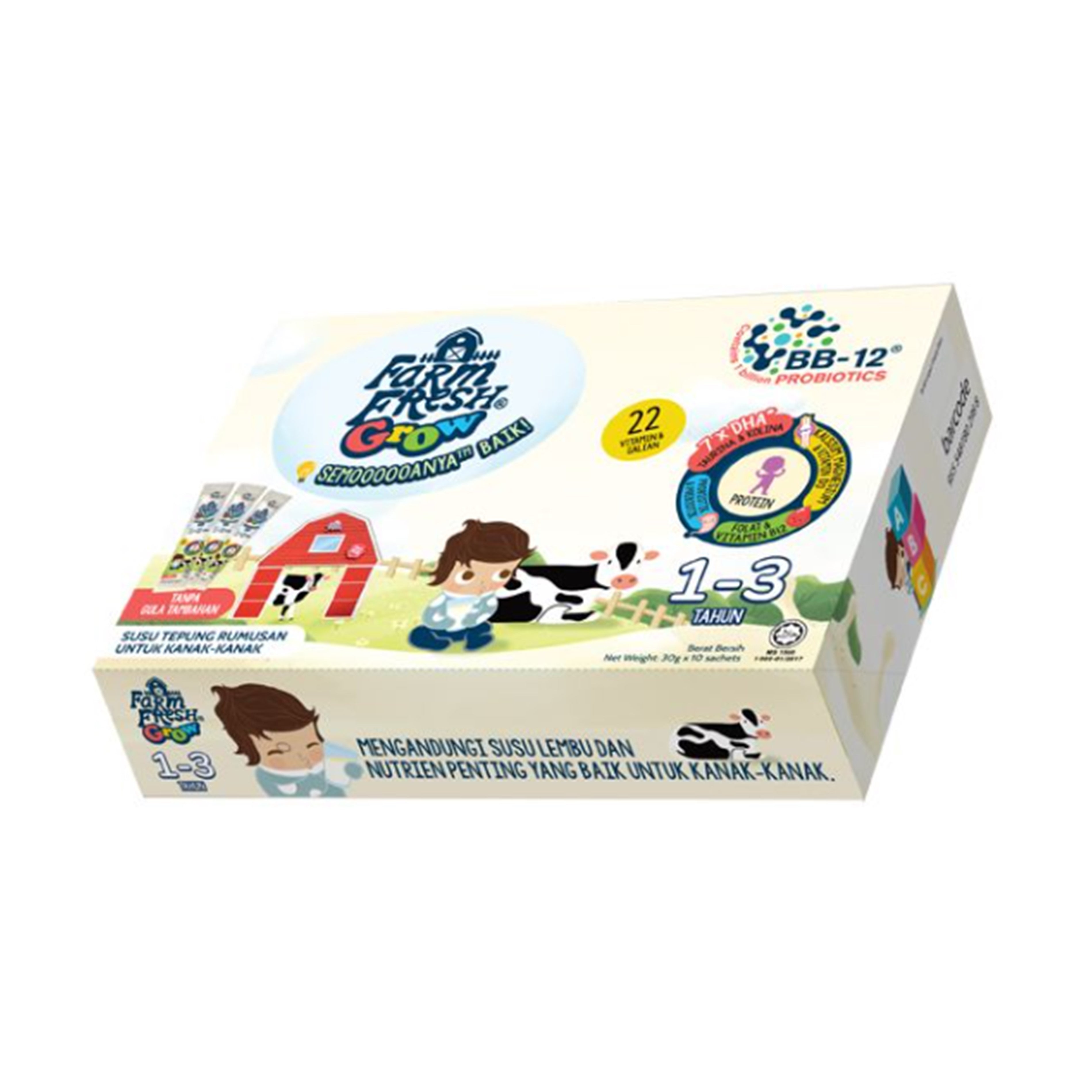 Farm Fresh Grow Milk Powder Sachet 30gx10's (For Children 1-3 Years)