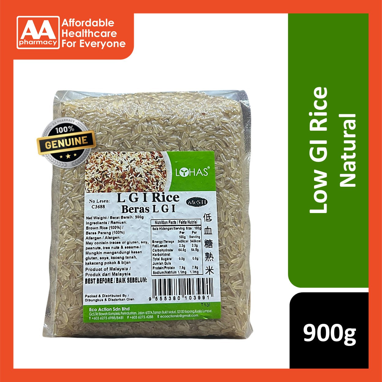 Lohas Natural LGI Rice 900g – AA Pharmacy