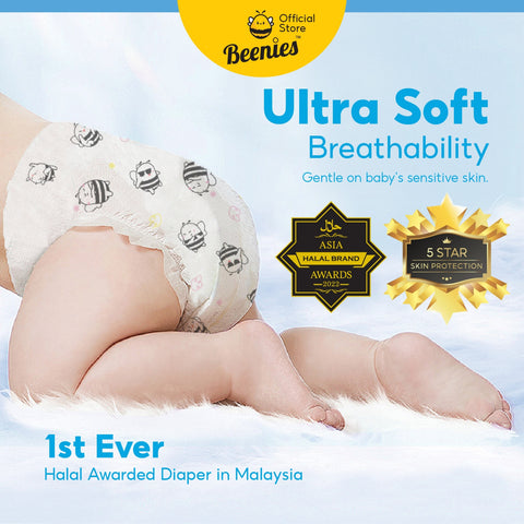 Beenies Baby Comfy Tape Diapers Size NB 60's (Up To 5kg) [Jumbo Pack]